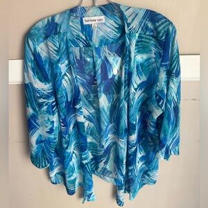 Southern Lady Aqua and Navy Patterned Kimono Jacket Size L
